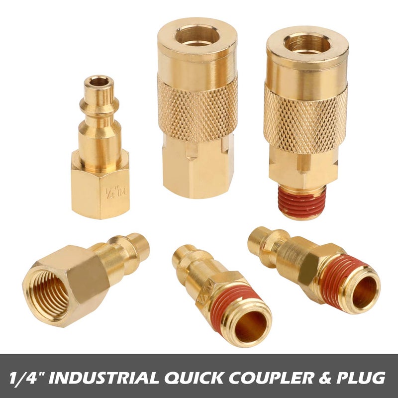 Hromee Air Hose Fittings 1/4 Inch NPT Brass Quick Connect Coupler and Plug, 20 Pieces Air Compressor Accessory Kit with Blow Gun and Tire Gauge - Image 3